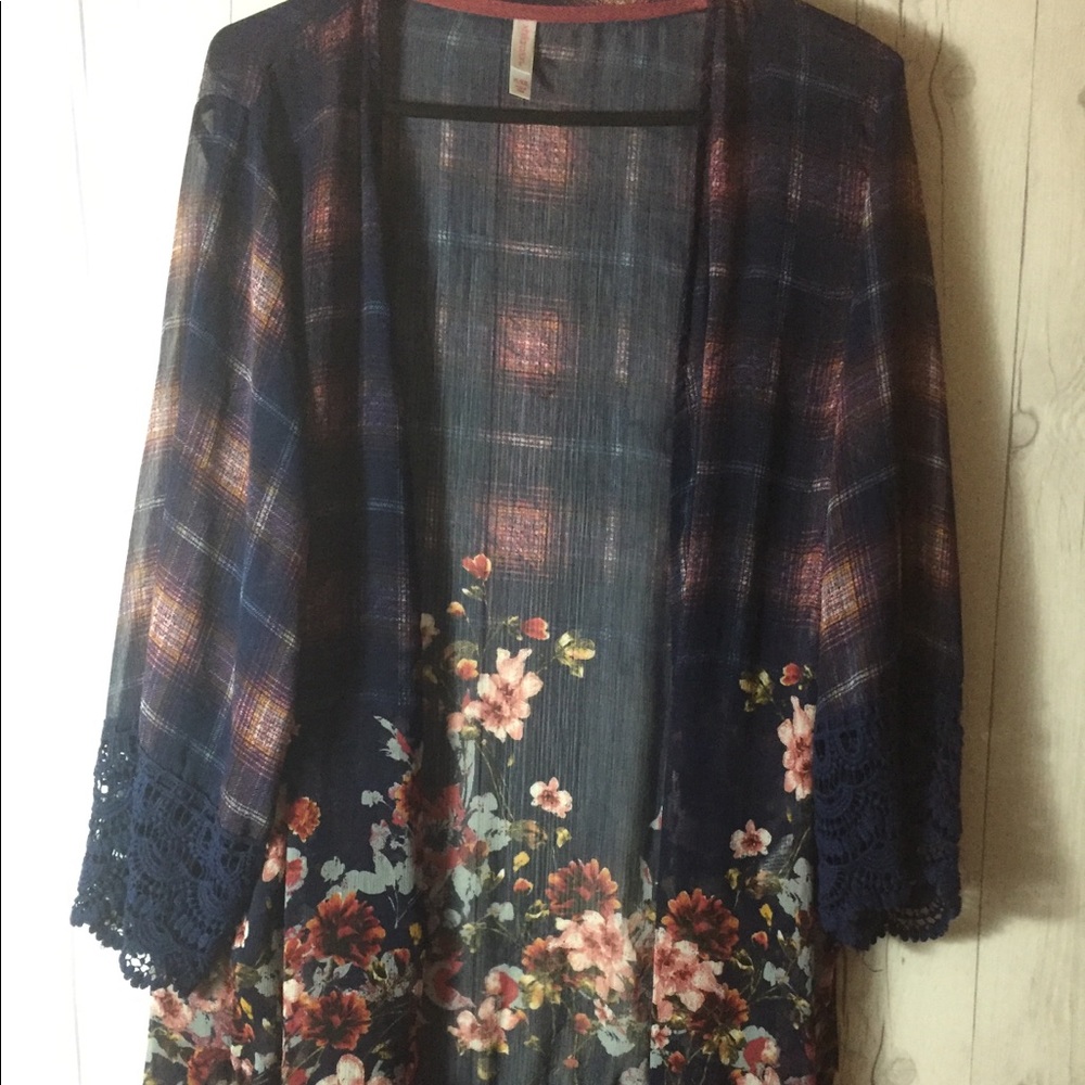 Floral and Plaid Cardigan